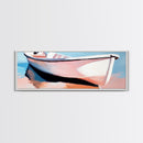 Rowboat on Shore, Nautical Scene, Pastel Coastal Art, Minimalist Ocean Print, Beach House Decor, Serene Wall Art, Canvas Print