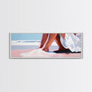 Romantic Beach, Ocean Waves, Coastal Painting, Minimalist Seascape, Pastel Sand Art, Nautical Wall Decor, Bedroom Art, Framed Canvas Print