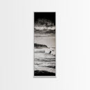 Stormy Waves, Ocean Landscape, Black and White, Framed Canvas Print, Coastal Wall Art, Modern Office Decor, Minimalist Seascape Painting