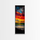 Mountain, Sunset, Water, Framed Canvas Print, Nature Landscape, Moody Wall Art, Dramatic Orange and Black, Rustic Cabin Decor