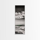 Coastal Waves, Black and White, Green Wave, Framed Canvas Print, Modern Beach Wall Art, Minimalist Ocean Decor, Living Room Art