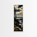 Cliffside View, Coastal Landscape, Nature Wall Art, Tranquil Seascape, Framed Canvas Print, Bedroom Wall Decor, Blue and Green Artwork