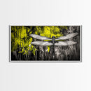 Dragonfly Art, Nature Insect, Modern Botanical, Black and White Sketch, Yellow Green Abstract, Framed Canvas Print, Bedroom Wall Decor