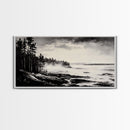 Foggy Coast, Misty Landscape Art, Black and White Wall Art, Canvas Print, Nature Wall Art, Cabin Decor, Moody Art
