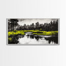 River Reflection, Minimalist Nature Art, Framed Canvas Print, Black and White Landscape, Modern Wall Decor, Office Wall Art