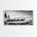 Elk, Wildlife, Mountain, Framed Canvas Print, Rustic Lodge Art, Winter Nature Scene, Cabin Wall Decor, Hunting Artwork, Western Aesthetic