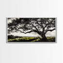 Oak Tree, Scenic Meadow, Black and White Landscape, Framed Canvas Print, Nature Wall Art, Large Canvas Artwork, Living Room Decor