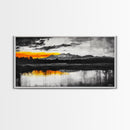 Sunset Reflection, Black and White, Framed Canvas Print, Nature Wall Art, Modern Landscape, Bold Decor, Living Room Art, Autumn Colors