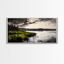 Marshland, Moody Sky, Lakeside View, Canvas Print, Nature Photography, Living Room Wall Art, Rustic Landscape, Neutral Tones Decor