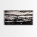 Marshland, Serene, Nature, Black and White, Framed Canvas Print, Landscape Painting, Rustic Wall Art, Cabin Decor, Neutral Tone Art