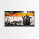 Retro Coffee Pot, Black and White Kitchen Art, Industrial Style, Canvas Print, Rustic Coffee Decor, Dining Room Wall Art, Barista Gift