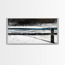 Stormy Beach Scene, Moody Ocean Painting, Coastal Wall Art, Dark Seascape Print, Framed Canvas Print, Dramatic Home Decor
