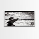 Woman at Beach, Black and White Wall Art, Minimalist Canvas Print, Modern Coastal Decor, Ocean View Art, Living Room Wall Art
