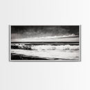 Monochrome Ocean, Rolling Waves, Black and White Beach Art, Framed Canvas Print, Minimalist Seascape, Coastal Wall Decor, Bedroom Art