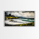 Foggy Shoreline, Rolling Waves, Coastal Landscape, Framed Canvas Print, Beach House Wall Art, Minimalist Decor, Modern Seascape Art