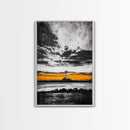 Volcanic Sunset, Black and White, Dramatic Sky, Framed Canvas Print, Moody Wall Art, Modern Landscape, Office Decor, Nature Aesthetic