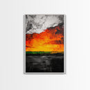 Fiery Sunset, Abstract Landscape, Vibrant Colors, Warm Tones, Fall Wall Decor, Bold Statement Art, Living Room Art, Framed Canvas Print