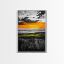 Sunset Glow, Orange Sky, Dramatic Landscape, Fall Wall Art, Framed Canvas Print, Nature Painting, Living Room Wall Art, Autumn Decor