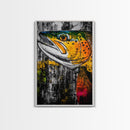 Vibrant Trout, Fishing Art, Rustic Wall Decor, Wildlife Art, Cabin Wall Art, Fisherman Gift, Framed Canvas Print, Nature Inspired Home