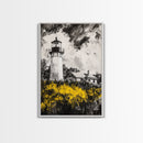 Lighthouse, Coastal Landscape, Nautical Home Art, Black and White Wall Art, Cape Cod Decor, Modern Rustic, Framed Canvas Print, Gift Idea