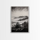 Misty Coast, Black White Art, Framed Canvas Print, Coastal Landscape, Foggy Ocean, Living Room Art, Nautical Decor, Monochrome Art