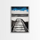 Wooden Path, Beach Walk, Ocean Waves, Framed Canvas Print, Coastal Decor, Minimalist Wall Art, Modern Living Room Art