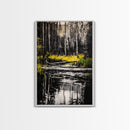 Forest Reflection, Black and White Landscape, Rustic Home Art, Nature Inspired Painting, Cabin Wall Decor, Framed Canvas Print