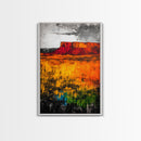 Desert Mesa, Western Landscape, Bold Color Wall Art, Sunset Painting, Southwest Decor, Bohemian Style, Framed Canvas Print