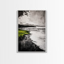 Moody Lake Scene, Black White Green, Framed Canvas Print, Nature Landscape Painting, Serene Wall Art, Contemporary Home Decor