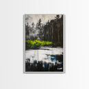 Misty Forest, Reflection, Tranquil Landscape, Framed Canvas Print, Nature Wall Art, Black and White Decor, Bedroom Art, Rustic Home