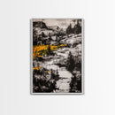 Mountain Path, Black and White Landscape, Dramatic Nature Painting, Wilderness Wall Art, Framed Canvas Print, Rustic Lodge or Office Decor