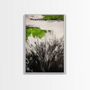 Wild Grass, Black and White with Green Accents, Abstract Nature Painting, Framed Canvas Print, Rustic Farmhouse or Living Room Decor