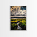 Stormy Marsh, Moody Landscape Art, Coastal Nature Scene, Modern Rustic Decor, Fall Home Wall Art, Framed Canvas Print, Office Artwork