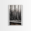 Forest Landscape, Black and White Tree Art, Moody Woodland Scene, Rustic Nature Wall Decor, Cabin Home Artwork, Framed Canvas Print