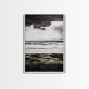 Stormy Beach, Coastal Wall Art, Black White Ocean, Framed Canvas Print, Dramatic Seascape, Nautical Home Decor, Modern Minimalist