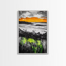 Sunset Ocean, Coastal Wall Art, Black White Seascape, Framed Canvas Print, Beach House Decor, Dramatic Sky, Nautical Artwork