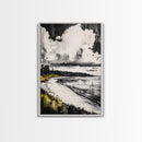 Tranquil Shoreline, Coastal Landscape, Framed Canvas Print, Beach House Wall Art, Ocean View, Minimalist Seascape, Living Room Accent