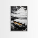 Rustic Canoe, Lake Wall Art, Black and White Decor, Nature Photography, Lodge Wall Decor, Cabin Art, Wilderness Print, Framed Canvas Print