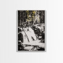 Waterfall Scene, Black and White Art, Forest Wall Decor, Cabin Aesthetic, Adventure Landscape Print, Wilderness Gift, Canvas Print