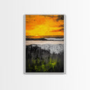 Fiery Sunset, Ocean Waves, Golden Sky, Framed Canvas Print, Tropical Beach Art, Coastal Decor, Living Room Wall Art, Bold Colors