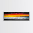 Fiery Sunset, Beach Scene, Ocean Waves, Vibrant Seascape, Framed Canvas Print, Living Room Art, Modern Coastal Wall Art, Beach House Decor