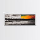 Dual Tone Lake, Black and White Landscape, Orange Sunset, Canvas Print, Modern Wall Art, Nature Home Decor, Living Room Art
