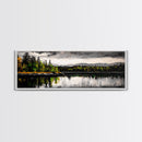 Lake Reflection, Mountain Trees, Framed Canvas Print, Serene Landscape Art, Large Nature Wall Art, Tranquil Home Decor, Bedroom Wall Art