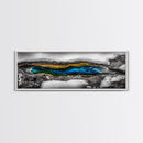 Hot Spring, Geothermal Pool Art, Abstract Nature, Deep Blue and Gold, Black and White Contrast, Unique Wall Decor, Framed Canvas Print