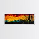 Desert Sunset, Cactus Painting, Southwest Landscape, Framed Canvas Print, Vibrant Wall Art, Arizona Art, Boho Decor, Warm Color Palette