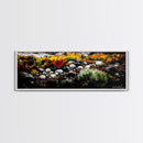 Rocky Shoreline, Wildflowers, Coastal Landscape, Framed Canvas Print, Autumn Beach Scene, Rustic Nature Painting, Entryway Wall Art