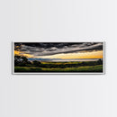 Golden Field, Sunset Overlook, Nature Landscape, Framed Canvas Print, Dramatic Sky, Rolling Hills, Rustic Farmhouse Decor, Large Wall Art