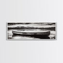 Mountain Reflections, Canoe Art, Wilderness Wall Decor, Canvas Print, Black and White Landscape, Lake House Art, Rustic Cabin Art