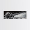 Monochrome Tree Art, Dramatic Nature Painting, Black and White Wall Decor, Minimalist Forest Print, Modern Office Art, Framed Canvas Print