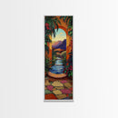 Tropical Archway, Retreat Painting, Framed Canvas Print, vibrant Mediterranean garden, doorway wall art, boho home décor, living room